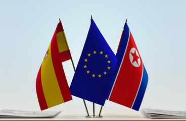  Flags of Spain European Union and North Korea
