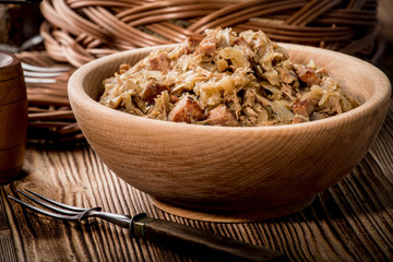 Bigos - stewed cabbage with meat,dried mushrooms and smoked sausage.