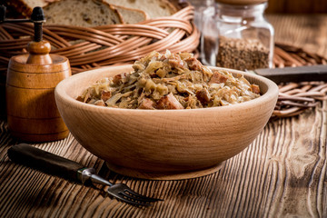 Bigos - stewed cabbage with meat,dried mushrooms and smoked sausage.
