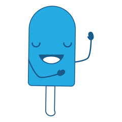 kawaii happy ice cream bar over white background, blue shading design. vector illustration