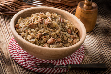 Bigos - stewed cabbage with meat,dried mushrooms and smoked sausage.
