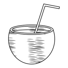 sketch of coconut cocktail icon over white background, vector illlustration
