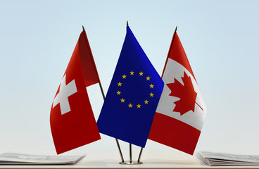 Flags of Switzerland European Union and Canada