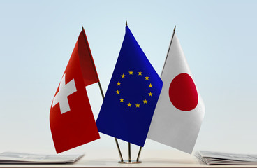 Flags of Switzerland European Union and Japan
