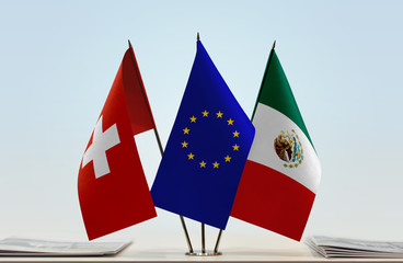 Flags of Switzerland European Union and Mexico