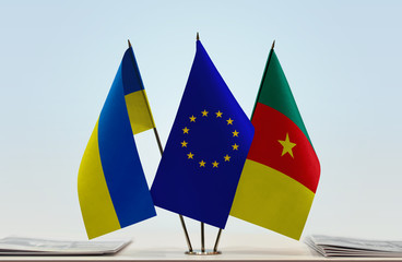Flags of Ukraine European Union and Cameroon