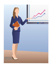 Elegant beautiful business woman in business clothes at the office with a schedule. Vector illustration. - 197794838