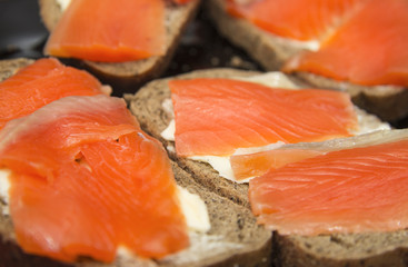 Fresh salmon sandwich with salted salmon and butter and dark bread