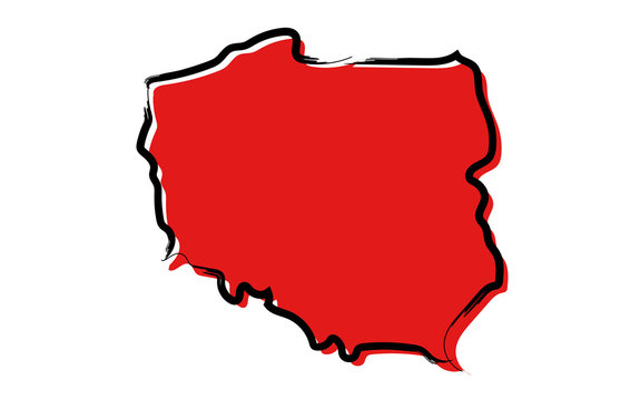 Fototapeta Stylized red sketch map of Poland