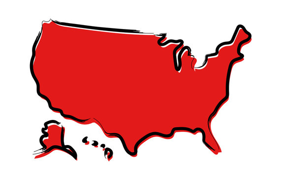 Stylized red sketch map of USA