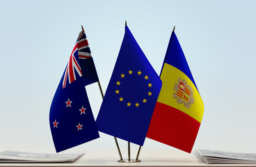 Flags of New Zealand European Union and Andorra