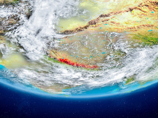 Nepal on globe from space