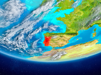 Fototapeta premium Portugal on globe from space