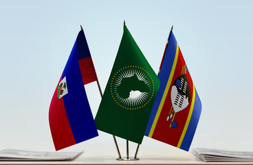 Flags of Haiti African Union and Swaziland