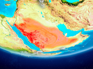 Saudi Arabia on globe from space