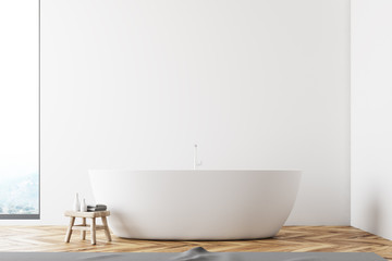 Fototapeta na wymiar Panoramic minimalistic white bathroom close up