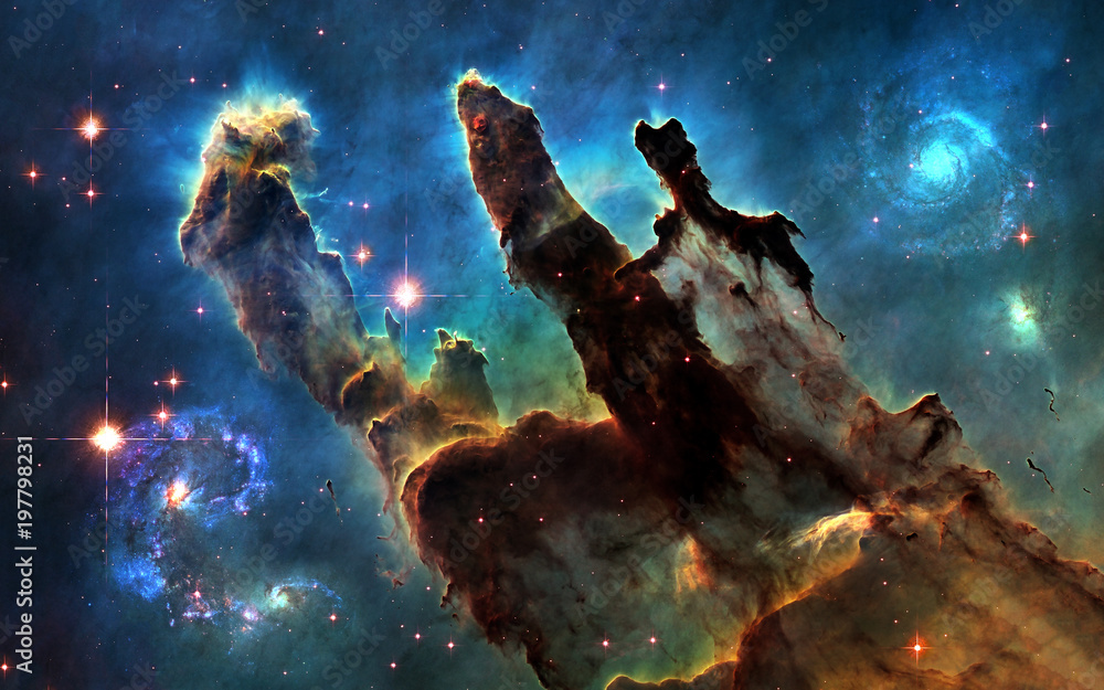Wall mural deep space. pillars of creation and galaxies. image in 5k resolution for desktop wallpaper. elements