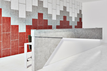 White and red office, reception desk