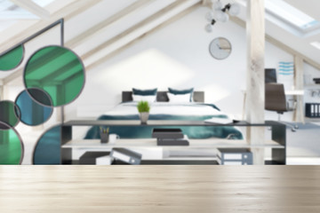Attic bedroom interior blur