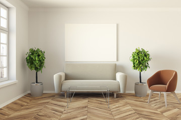 Modern living room, sofa and poster