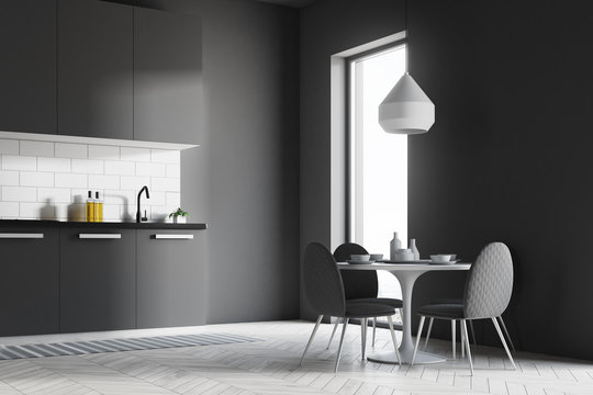 Dark gray kitchen corner, table