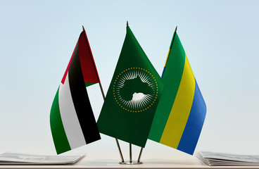 Flags of Palestine African Union and Gabon