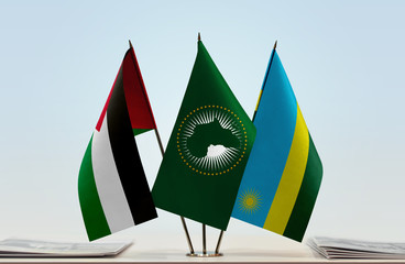 Flags of Palestine African Union and Rwanda