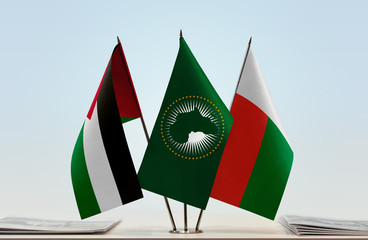 Flags of Palestine African Union and Madagascar