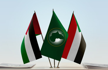 Flags of Palestine African Union and Sudan