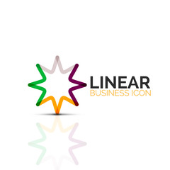 Obraz premium Streszczenie ikona kwiat lub gwiazda, liniowa cienka linia. Symbol minimalistycznego kształtu geometrycznego biznesowego utworzonego z segmentów linii