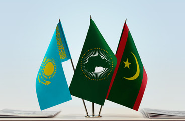 Flags of Kazakhstan African Union and Mauritania