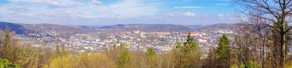 Fototapeta na wymiar Panorama Aue im Erzgebirge von oben