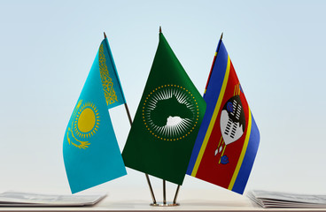 Flags of Kazakhstan African Union and Swaziland