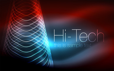 Outline hexagons, glowing geometric shapes, digital techno abstract background
