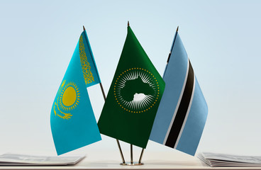 Flags of Kazakhstan African Union and Botswana