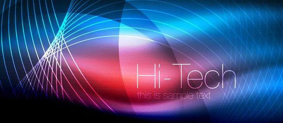 Glossy light effect neon glowing waves, shiny lights