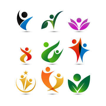 Collection of wellness people logo design template