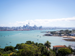 Fototapeta na wymiar Summer View of Auckland Central, Waitemata Harbour and Devonport District, New Zealand