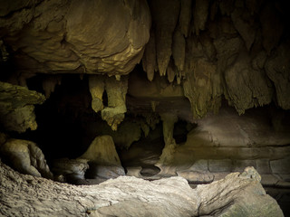 Dramatic Interior of Large Cave Featuring Many Stalactites