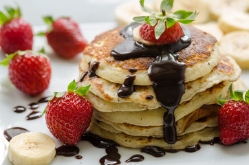 Stack of Turkish -style pancakes with Strawberry and chocolate
