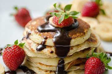 Stack of Turkish -style pancakes with Strawberry and chocolate