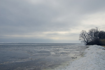 shore of the bay in early spring