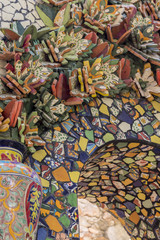 Mexican talavera style pottery used in altar and fountain. This colorful handmade maiolica have a blurred appearance as they fuse slightly into the glaze. Vibrant colors and unique designs in each one