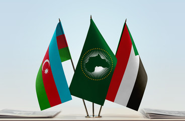 Flags of Azerbaijan African Union and Sudan