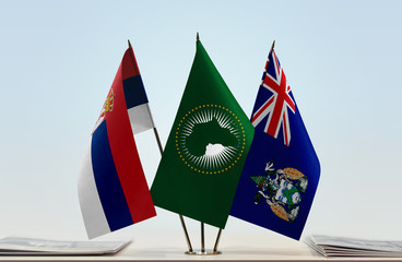 Flags of Serbia African Union and Ascension Island