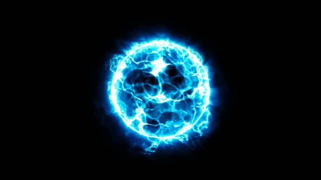 Abstract blue energy ball on black background. Energy appearance. Plasma effect.