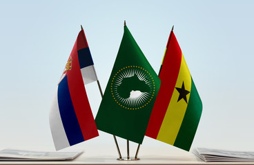 Flags of Serbia African Union and Ghana