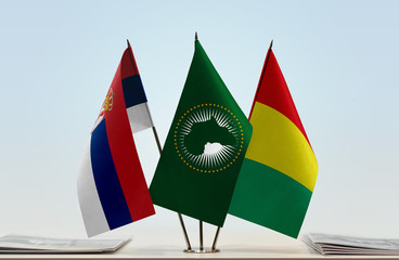 Flags of Serbia African Union and Guinea