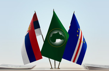 Flags of Serbia African Union and Cape Verde