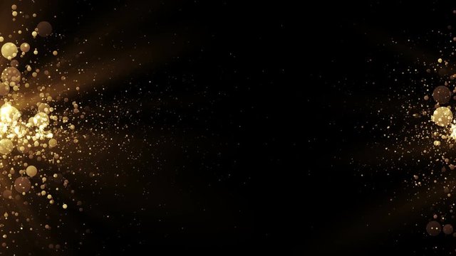 Abstract golden background with particles come from the left and right.